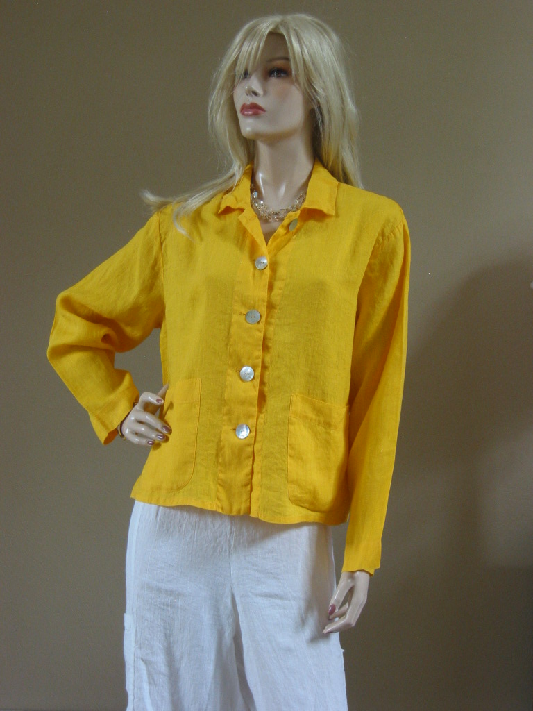 Flax 09 Bold Dandelion Linen Short Caper Coat s M New