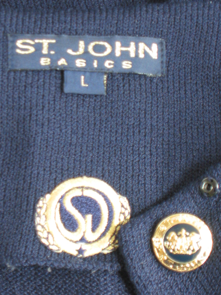 ST JOHN BASICS NAVY SANTANA KNIT GOLD SIGNATURE ENAMEL BUTTONS JACKET 