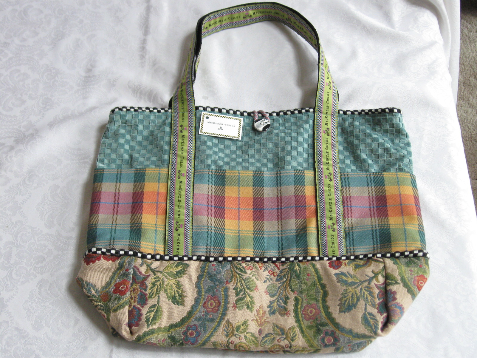 Mackenzie Childs Plaid w/ Courtly Check Retired TREMENDOUS TOTE BAG ...